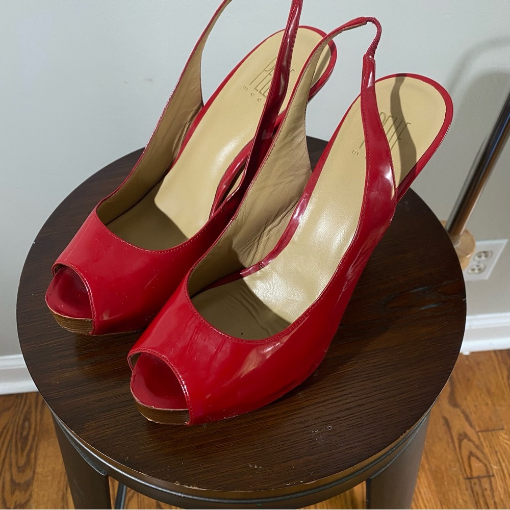 Pelle Moda Red Patent Leather Slingback Heels